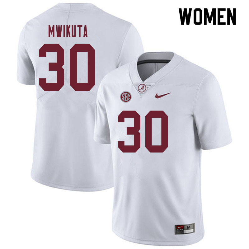 Women #30 King Mwikuta Alabama Crimson Tide College Football Jerseys Sale-White